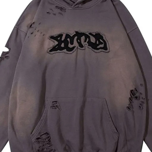 Haute qualité personnalisé hommes sweat à capuche zippé coton français éponge Applique brodé Patch lavage à l'acide en détresse soleil fané sweat - Product Image 2