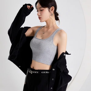 Débardeur court rétro pour femme, col carré, avec soutien-gorge intégré, rembourré, modal, été, protection solaire, veste de beauté - Product Image 1