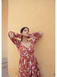 Indien Vintage Style femmes robe main bloc Floral imprimé coton respirant durable à la mode décontracté été porter naturel - Product Image 5