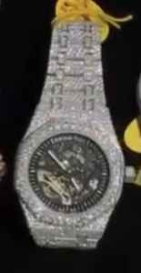 Montre tendance pour homme en acier inoxydable, sertie de diamants Moissanite, 41 mm, avec fenêtre en verre, style Hip Hop - Product Image 2