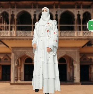 Vêtements islamiques, nouveau ensemble abaya, robe hijab, tissu léger en géorgette, femmes, filles, musulmanes, uni, teinture unie - Product Image 3