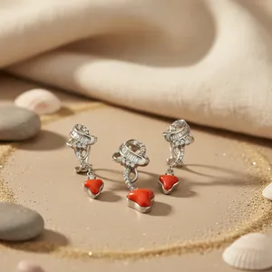 Ensemble de bijoux en argent 925 pour femmes, Art Palace, collier et boucles d'oreilles en forme de cœur en corail, cadeau de mariage romantique, bijoux fins - Product Image 2