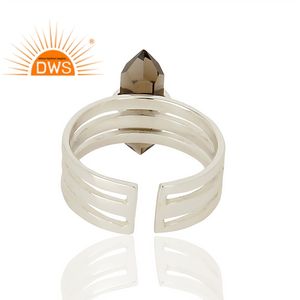 แหวนพลอยควอตซ์สโมควอทซ์สีเงินสเตอร์ลิงธรรมชาติสินค้ามาใหม่ผู้ผลิตเครื่องประดับตามสั่ง - Product Image 3