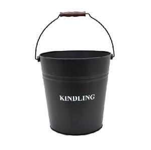 Stylish Black Powder Coated Fireplace <b>Coal</b> Storage Bucket Trash <b>Bin</b> with Handle Durable Metal Waste Basket for Home Use - Product Image 1