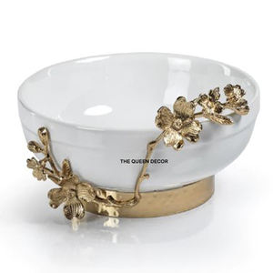 Aluminum Metal Unique Shape Gold Side Border Blue Printed Finish Decorative <b>Bowl</b> Customizable Centerpiece - Product Image 3