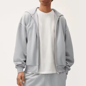 Wholesale High Quality Mens Hoodies | Cropped <b>Full</b> <b>Zip</b> Up | Heavyweight Cotton <b>Sweatshirts</b> | Custom Screen Print - Product Image 1