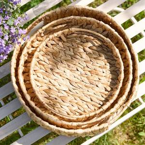 Tienphong 2025 gros plateau rond en jacinthe d'eau naturelle pour organisateur de vanité, nettoyage des taches uniquement, accessoire de salle de bain - Product Image 1