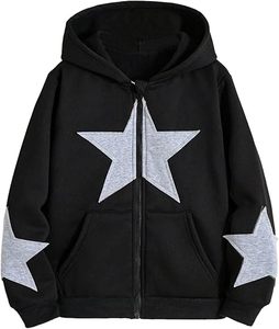 Sweat à capuche zippé unisexe Black Star Patchwork, 100% coton, doublure polaire, hiver, éco-responsable, streetwear décontracté - Product Image 1