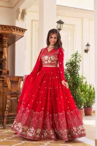 El último diseñador Faux Georgette bordado secuencia trabajo Lehenga Choli por FabZone ropa india y paquistaní - Product Image 3