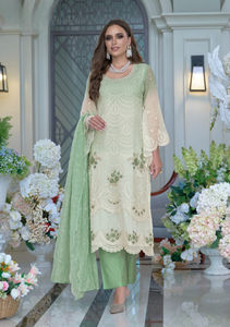 Organza suave Salwar Kameez con bordado elegante y Moti Work Estilo paquistaní moderno Ropa de fiesta para mujer Secado rápido - Product Image 4