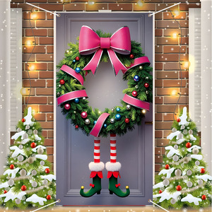 Biểu ngữ cửa Giáng sinh 2025 chất liệu polyester bền, có thể tùy chỉnh, trang trí treo cửa ra vào, màu đỏ hồng - Product Image 2