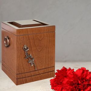 Wooden Cremation Urn 200 Cubic Inch Natural Finish Rose Design Adult Memorial <b>Ashes</b> Box Durable Custom Wholesale OEM - Product Image 4