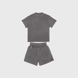 เซตกางเกงขาสั้นผ้าฝ้าย100% หนาสไตล์วินเทจสำหรับผู้ชายและผู้หญิงเสื้อลำลองไซส์ใหญ่พิเศษซักได้ตามต้องการ - Product Image 4