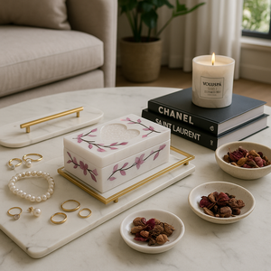 กล่องเครื่องประดับหินอ่อนที่ทำจากผ้ากำมะหยี่สุดหรูมีซับในจัดเก็บเครื่องประดับที่ทนทานของขวัญวันครบรอบงานแต่ง - Product Image 3