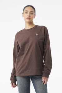 Camiseta Unisex Marrón de Manga Larga, 100% Algodón Jersey, Cuello Redondo Liso, Tejido Transpirable para Uso Casual al Aire Libre, Venta al Por Mayor OEM - Product Image 2