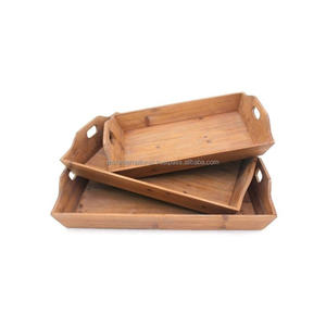 Plateau de service rectangulaire en bois avec poignées découpées plateaux de service alimentaire pour Dessert café - Product Image 1