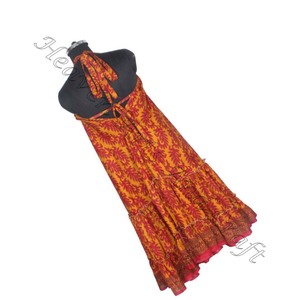 SD009 indien pakistanais Vintage soie Sari longue robe imprimée florale Hippy Boho Style coton matériel pour l'inde - Product Image 4