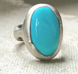 Conjunto de bisel de forma ovalada de 10x14mm turquesa calentada Natural, anillo de plata, joyería hecha a mano para regalo de pareja de San Valentín y regalo de boda - Product Image 1