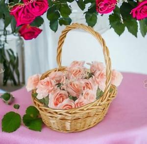 Handwoven Willow Flower Girl <b>Basket</b> with <b>Bamboo</b> Handle Rattan and Wicker Material for Home Garden Decor Flower Candy <b>Basket</b> - Product Image 3