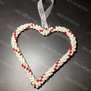 Handmade <b>Heart</b> Shape Metal Christmas <b>Ornament</b> Beaded Hanging Decor Traditional Holiday Craft - Product Image 3