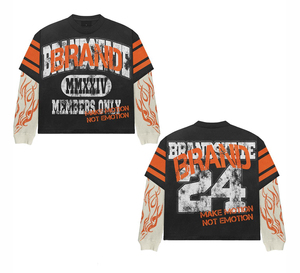 Vente en gros sérigraphie personnalisée vieilli Vintage Hip Hop grande taille 100% coton tricoté hommes 2 1 double couche T-shirt à manches longues - Product Image 6