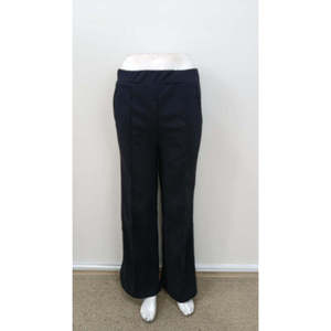 Pantalon en crêpe importé pour femme, taille haute, côtelé devant, ourlet large, 31137 - Noir - Product Image 6