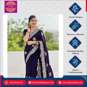 Hermosa Zari Thread Stone Work Blooming Vichitra Saree Diseñador de calidad premium Ropa de fiesta de boda Precio bajo Ocasiones especiales - Product Image 4