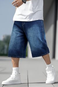 Baggy Jorts taille haute pour hommes Y2K Streetwear coupe ample Hip Hop Skateboard Design Dark Wash Denim Shorts ourlet de cuisse décontracté été - Product Image 2