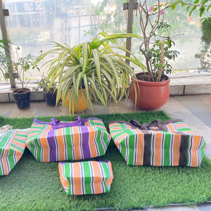 Eco-Friendly Reusable <b>Nylon</b> Beach <b>Bags</b> RPET <b>Zipper</b> Handloom Woven Recycled Plastic Fashionable Striped Logo Travel-Ready - Product Image 1