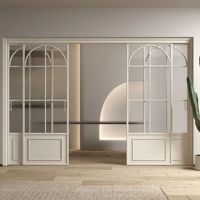 Portes coulissantes insonorisées à 4 panneaux en verre style crème vintage français avec cadre ultra-étroit en alliage d'aluminium pour cave à vin OPK