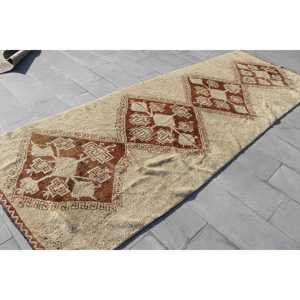 Turkish Runner Rug 4.2x12.4 ft, Vintage <b>Brown</b> Southwestern <b>Wool</b> Rug - Product Image 2