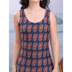 Vestido Midi ajustado para mujer sin mangas cuello redondo estampado Floral estirable tela pesada importada estilo sirena vestido de fiesta - Product Image 5