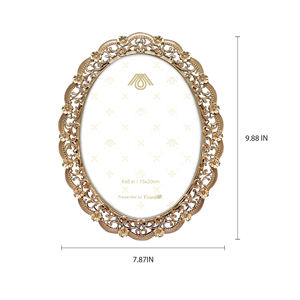 Gold Oval Vintage Elegance <b>Photo</b> <b>Frame</b> <b>6</b>" <b>X</b> <b>8</b>" Made of Durable Zinc Alloy Metal Hollow Carved Floral Pattern - Product Image 4