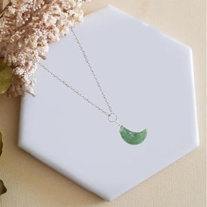Collier Croissant de Lune en Argent Sterling 925 Fait Main Vert Fraise Quartz Plaqué Or Boho Style Minimaliste Cadeau de Fête pour - Product Image 5
