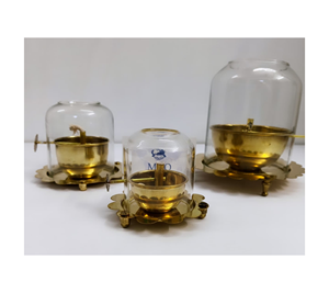 Fer plaqué or rond Akhand Deep Diya avec couvercle pour Puja Deepam Jyot lampe à huile maison Temple usage religieux - Product Image 4