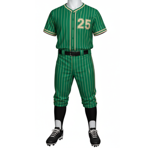 Uniforme de Béisbol Atlético con Rayas Verdes y Doradas, Sublimación Completa, Conjunto de Equipo con Pantalones a Juego - Product Image 1