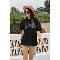 Großhandel Damen Casual Umweltfreundliche 100% Baumwolle Buchstaben-Grafik-Print Kurzarm Tunika Tops Rundhals Lose T-Shirts Übergroß