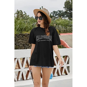 เสื้อยืดผู้หญิงสไตล์ลำลอง คอตตอน 100% เป็นมิตรกับสิ่งแวดล้อม พิมพ์ลายตัวอักษร แขนสั้น ทรงหลวม คอกลม ไซส์ใหญ่ ขายส่ง - Product Image 3