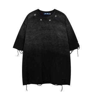 Camiseta con patrón bordado de cuello redondo y diseño degradado de moda para hombre de la mejor calidad, Camiseta holgada cómoda de algodón 100% informal para hombre - Product Image 6