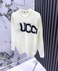 Pull tricoté à col rond pour homme, manches longues, contrastant blanc et noir, anti-plis, motif à carreaux et lettres tendance, vente en gros - Product Image 5