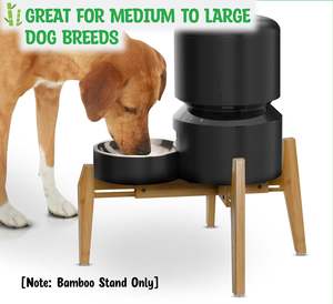 <b>Dog</b> Water <b>Bowl</b> Dispenser <b>Stand</b> - Adjustable Width, Holds Pet Food and Water Dispensers - Bamboo <b>Stand</b> Only - Product Image 4