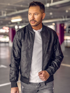 Veste en cuir véritable en gros pour hommes Vestes en cuir pour hommes Couleur unie Fermeture éclair Faux cuir Veste décontractée en PU pour hommes - Product Image 3
