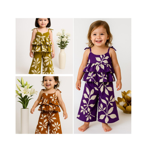 Vêtements d'été pour filles, mode enfantine, ensembles de vêtements en coton simples en 2 pièces pour les petites filles - Product Image 1