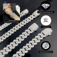 Bracelet à chaîne cubaine Iced Out Vvs Moissanite 2 rangées en argent sterling 925 avec diamant Moissanite 10mm 12mm Chaîne à maillons cubains