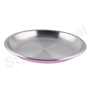 Assiette de camping en acier inoxydable rose - Product Image 1