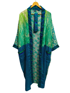 Peignoir d'été Peignoir multicolore Robe de nuit pour femme Robe longue, Kimono indien vintage en soie recyclée imprimé floral, - Product Image 3