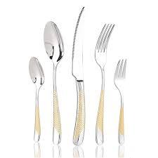 Cubiertos modernos LuxeAura de dos tonos sofisticados plateados y dorados para mesas modernas - Product Image 6