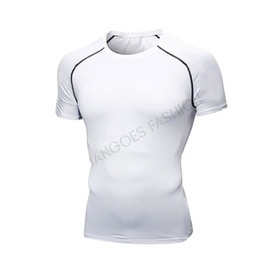 Camiseta Deportiva Transpirable de Manga Larga Blanca con Hilos Negros de MANGOES FASHION, Camiseta de Compresión para Gimnasio, Entrenamiento, Running y Fitness - Product Image 1