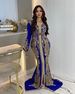 Vestido de caftán azul real con cuentas de cristal embellecidas, piedra, bordado DABKA Zari para fiestas/bodas = 2024 - Product Image 1