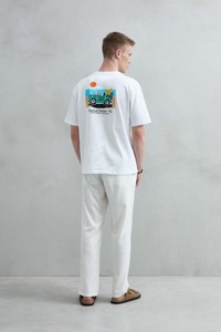 T-shirt Beige Regular Fit 100% Cotone - Stampa Floreale Retrò Coastal Drive '95 Manica Corta 240g Anti-Pilling Stile Casual da Vacanza - Product Image 4